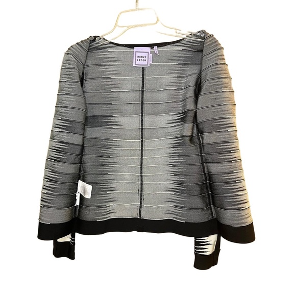 Herve Leger HYD4G309 Black White Bandage Zipper Sleeve Zip Up Sweater Large - Picture 12 of 14